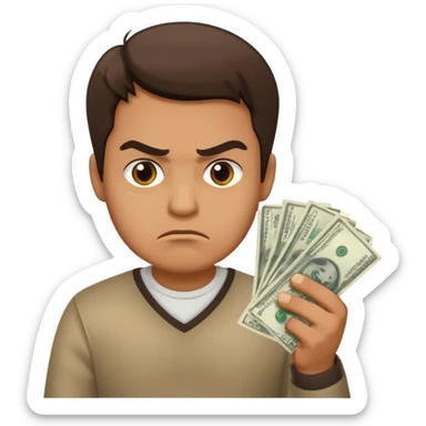 a guy who holds his money in his hands and looks angrily because he doesn't want to share it with anybody, he is a cheapskate  sticker