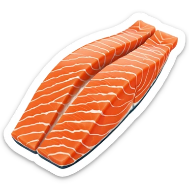 create a  half cut Slice of Salmon

Camera angle: slightly elevated top-down view with a gentle bird’s-eye perspective (about 15–20°), identical perspective and scaled do not add anything  on plate only the slice of salmon  sticker