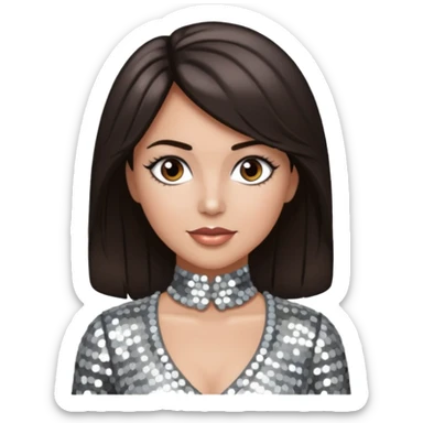 Cindy Birdsong from The Supremes with dark brown hair, silver outfit sticker