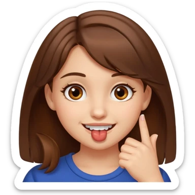 Fais moi une fille brune avec les yeux marrons, qui ce mort un doigt avec un regard coquin. sticker