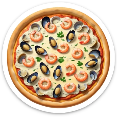 seafood pizza with shrimp, mussels, and clams sticker