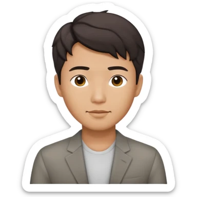 Asian guy wavy short hair, dressed stylishly, looking demure sticker