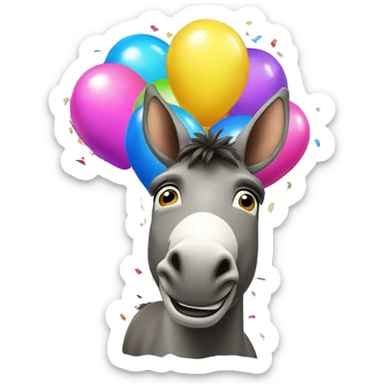 donkey with lots of confetti and balloons celebrating  sticker