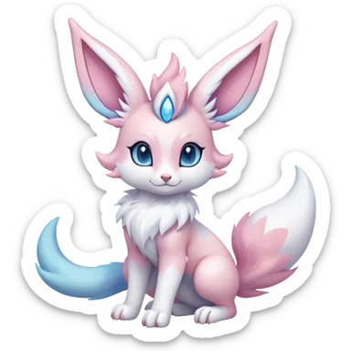 Feral Rare Fantasy cute realistic adorable pastel pink light-blue white iridescent Sylveon-Vernid-Sergal-hybrid by LiLaiRa, markings, tufted ears, full body sticker