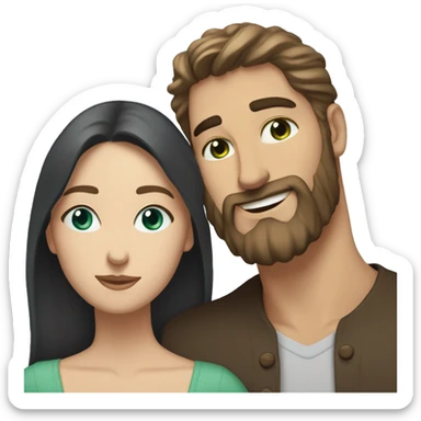 White man BROWN beard and blue eyes and BROWN hair hugging white woman with long black hair and green eyes sticker