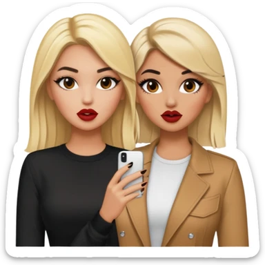 Boujy baddie best friends blonde and brunette gossiping, trendy heavy makeup sticker