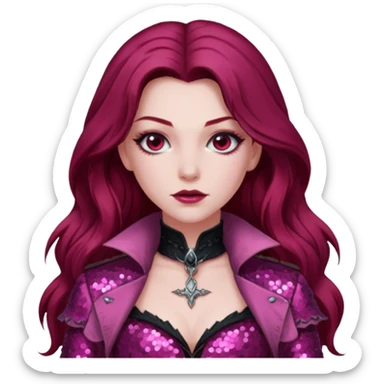 Aleera from Van Helsing with long dark red hair, pink sequin outfit sticker