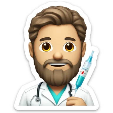 Cute nurse man wirh beard with a syringe in the hand  sticker