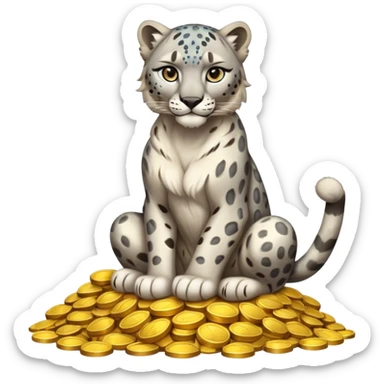 muscular snow leopard symbol of Kazakhstan sitting on pile of gold sticker