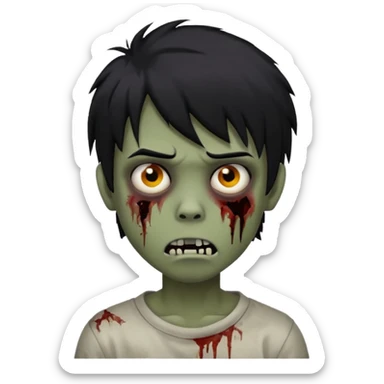 boy, zombie, black hair, medium long, emo, shaggy, dark, spooky, creepy expression emoji sticker