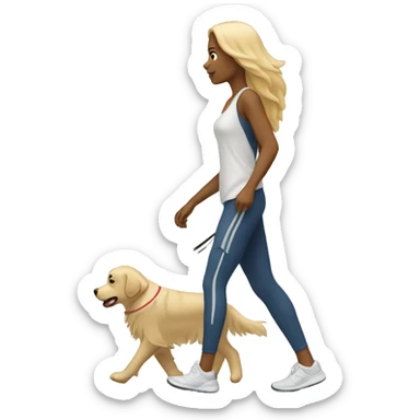 Woman wearing athleisure walking white golden retriever sticker