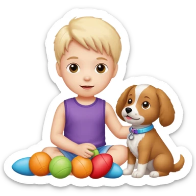 child with dog toys sticker