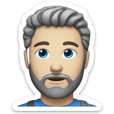 white man's face with blue eyes and with dark brown beard and hair with grey streaks in it  sticker