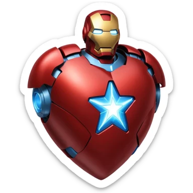 A red Iron Man heart with a glowing blue star in the center sticker