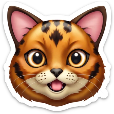 Cinematic Comical Tortoiseshell Cat Portrait Emoji, Head cocked dramatically with an over-the-top shocked expression, featuring a rich mottled fur of browns and blacks and wide, comically animated eyes full of playful disbelief, simplified yet hilariously detailed, glowing with a bold, sassy radiance, high shine, exuding a mischievous and spirited charm, styled with a soft glowing outline, capturing the essence of a tortoiseshell cat that appears ready to burst into comical antics! sticker