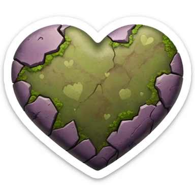Slightly mossy heart shaped natural purplish rock sticker