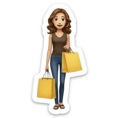 White woman with brown hair with shopping bags sticker