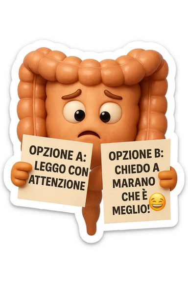 SU QUESTO STILE FAI UN EMOJI STILE IPHONE 3D DI UN INTESTINO CHE HA nella mano destra "OPZIONE A: LEGGO CON ATTENZIONE" E NELLA MANO SINISTRA" OPZIONE B: CHIEDO A MARANO CHE è MEGLIO! (METTICI UNO SMILE CON RISATE QUI)", FAGLI UN ESPRESSIONE CONFUSA MENTRE GUARDA L'OPZIONE A E FALLO MOLTO REALISTICO IN 3D sticker
