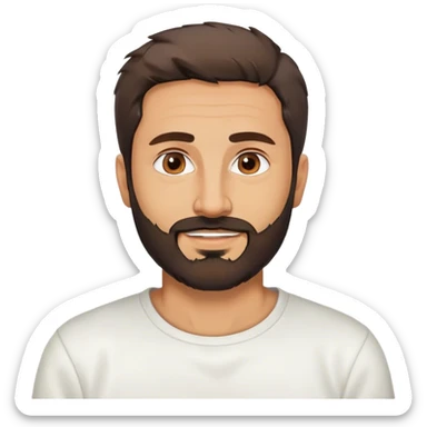 middle eastern beard man in his 40s with short messy hair wearing a white crewneck shirt with a slight smile  sticker