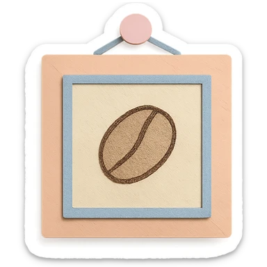 coffee shop wall art frame with coffee bean doodle, soft pastel colors, hand-drawn style sticker