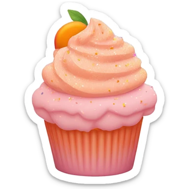 cupcake with light pink frosting and light orange cupcake wrapper and peach sprinkles and orange sugar sprinkles… no brown or fruit on top sticker