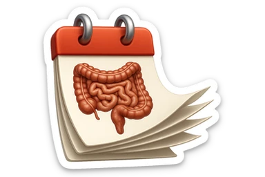 emoji stile iphone di un calendario con fogli che volano insieme, sui fogli ci sono disegnati degli intestini anatomici, iperrealistico 4k, isolato su sfondo bianco sticker