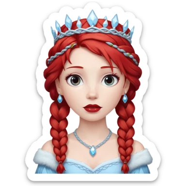 braided hair ice princess with red crown, red hair sticker