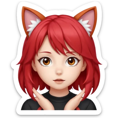 cute anime girl with cat ears, red blowing hair sticker