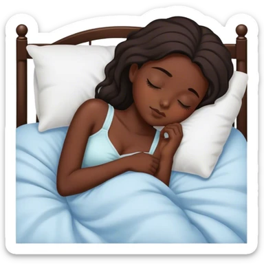 Una chica morena súper linda dormida en una cama  sticker