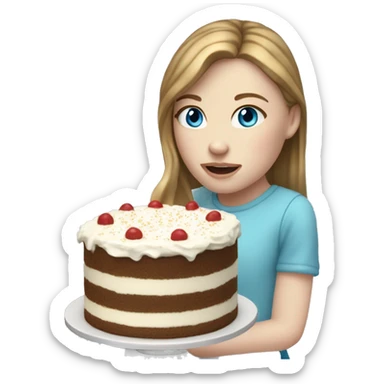 girl with brown hair with blond highlights and blue eyes eating cake long hair and pale skin with freckles LIGHT SKIN AND FRECKLES sticker
