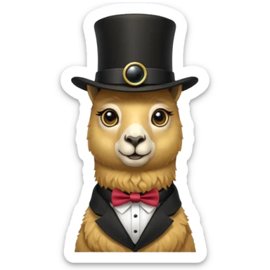 A small golden llama silhouette wearing a black top hat and a monocle sticker