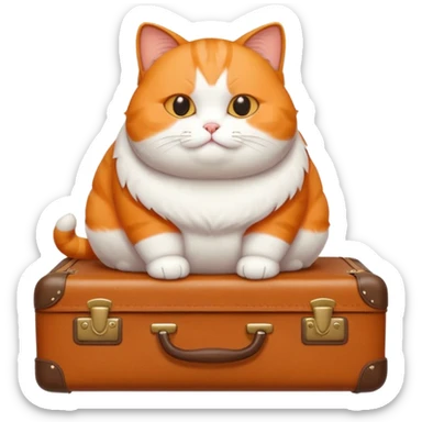 A chubby cat sitting proudly next to a neatly packed suitcase. sticker