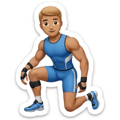 man with knee pad sticker