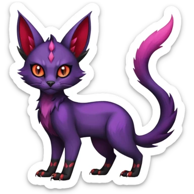 Black edgy Noivern-Noibat-Purloin-Torracat-Lykoi-Caracal-cat-Fakemon-fusion-hybrid-creature with violet and red scale markings sticker