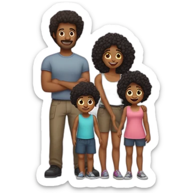 Une famille avec un père qui est gros avec les cheveux noirs et une mère au cheveux courts et avec leur 2 filles, la première avec les cheveux marron et la deuxième avec les cheveux noir  sticker