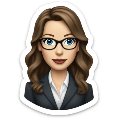 Lifelike Kate Beckinsale blue eyes wearing glasses in a business dress drinking a cup of tea  sticker