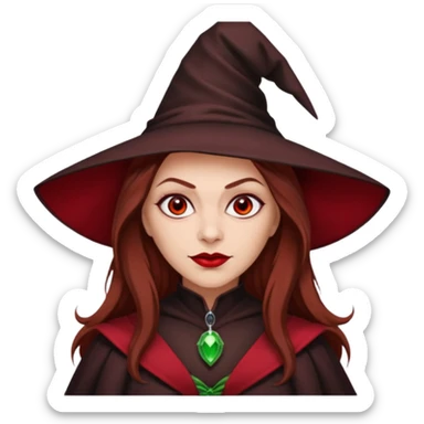 Wicked Witch of the East from the Wizard of Oz with light skin, red eyes, brown long hair, dark red outfit sticker