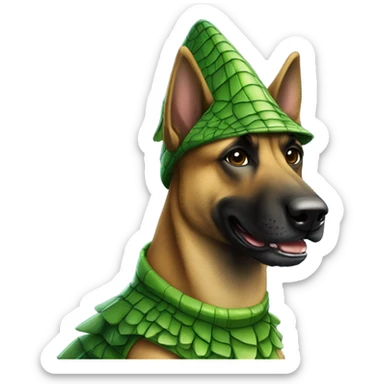 a malinois wearing an alligator costume sticker