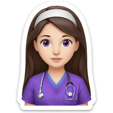 pretty brunette nurse with long hair in purple scrubs sticker