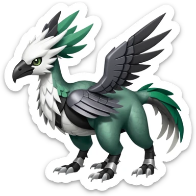 Shiny Black Grey White and Dark-Green Trico-Skarmory-Silvally-Skiddo-Sprigatito-Absol-fusion (full body) sticker