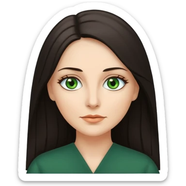 middle age woman with green eyes and long straight dark ash hair sticker