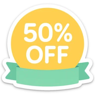 Round label with lettering 50% off with ribbon graffiti style  sticker