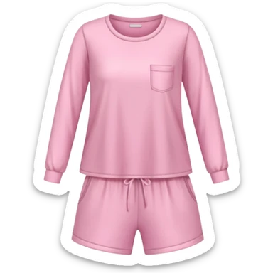  pink ozy two-piece pajama set with a soft fabric texture, long-sleeve top and pants, cute and comfy design, folded or on a hanger, pastel tones, realistic style, isolated on transp sticker