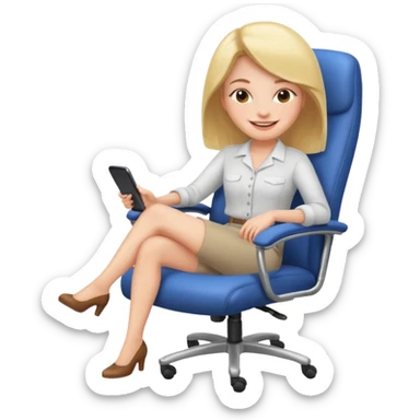 Woman having cartoon faced relaxing in an office chair and smiling sticker
