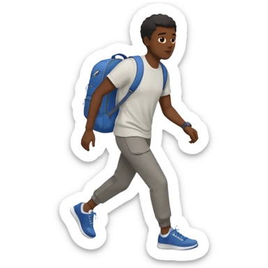 iOS emoji style - a black man in casual clothes and wearing trainers. Walking quickly. He does not have a bag or backpack.

 sticker