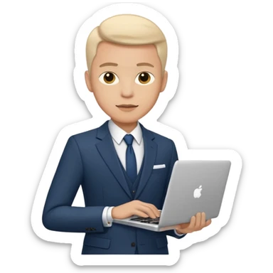 A typical IT specialist, a guy who looks stylish, has a laptop in his hands  sticker