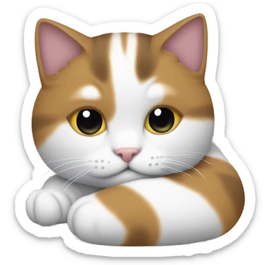 A tricolor cat, mainly white, is curled up sleeping. sticker