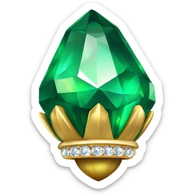 emerald Acorn, sparkling like a diamond, with short top and stem made of gold and diamond sticker