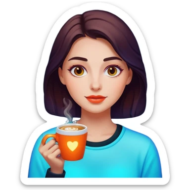 Woman with coffee , neon glow, Midnight Wander. sticker