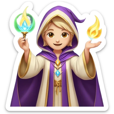 Clash of Clans aesthetic Cheerful Mage Portrait Emoji, With a bright, joyful expression and an aura of radiant magic, showcasing a stylish, robed figure with flowing garments and sparkling eyes in natural skin tone that convey boundless curiosity, Simplified yet expressive features, highly detailed, glowing with a soft, luminous mystical light, high shine, upbeat and wise, stylized with an air of fantastical wizardry, soft glowing outline, capturing the essence of a cheerful mage ready to cast spells of wonder on legendary quests! sticker